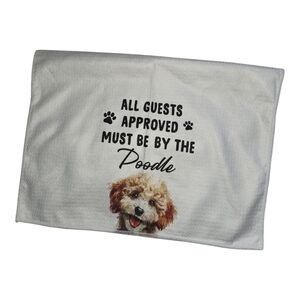 Dog Towel with Poodle Design - White kitchen waffle towel   NWT